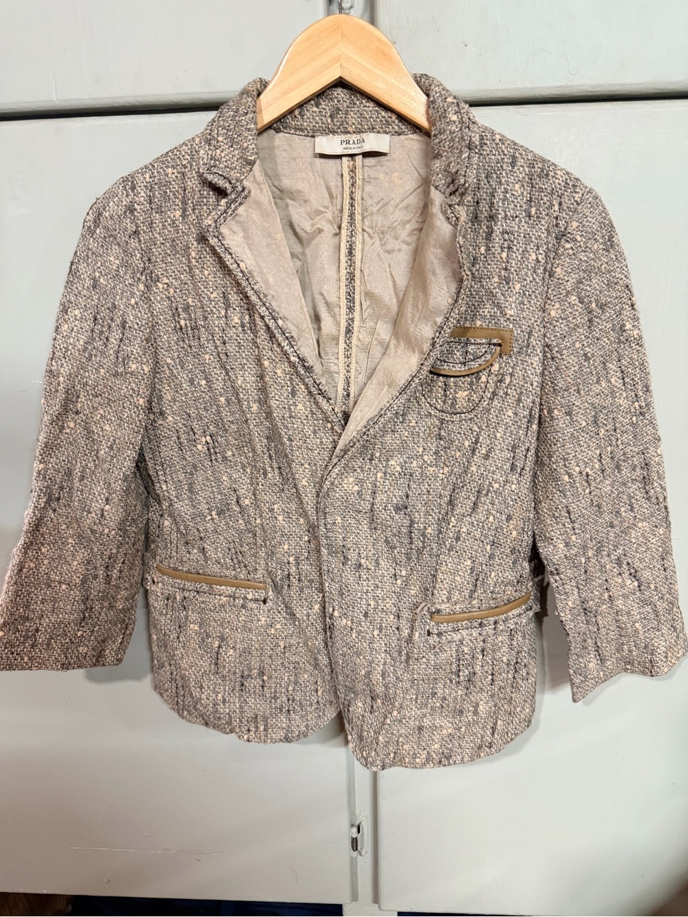 Prada Beige-Gray Tweed Blazer Jacket